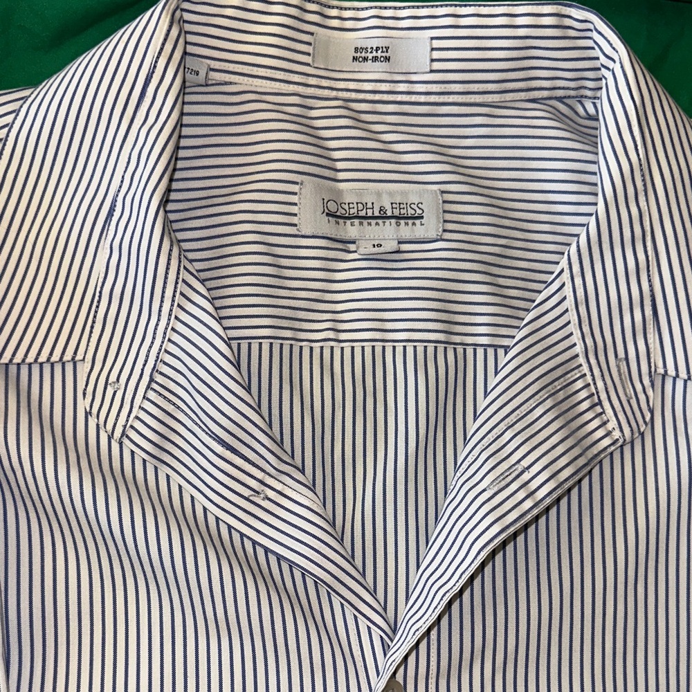 Joseph & Feiss Black and White Striped Dress Shirt 100% Cotton Size 18 34/35